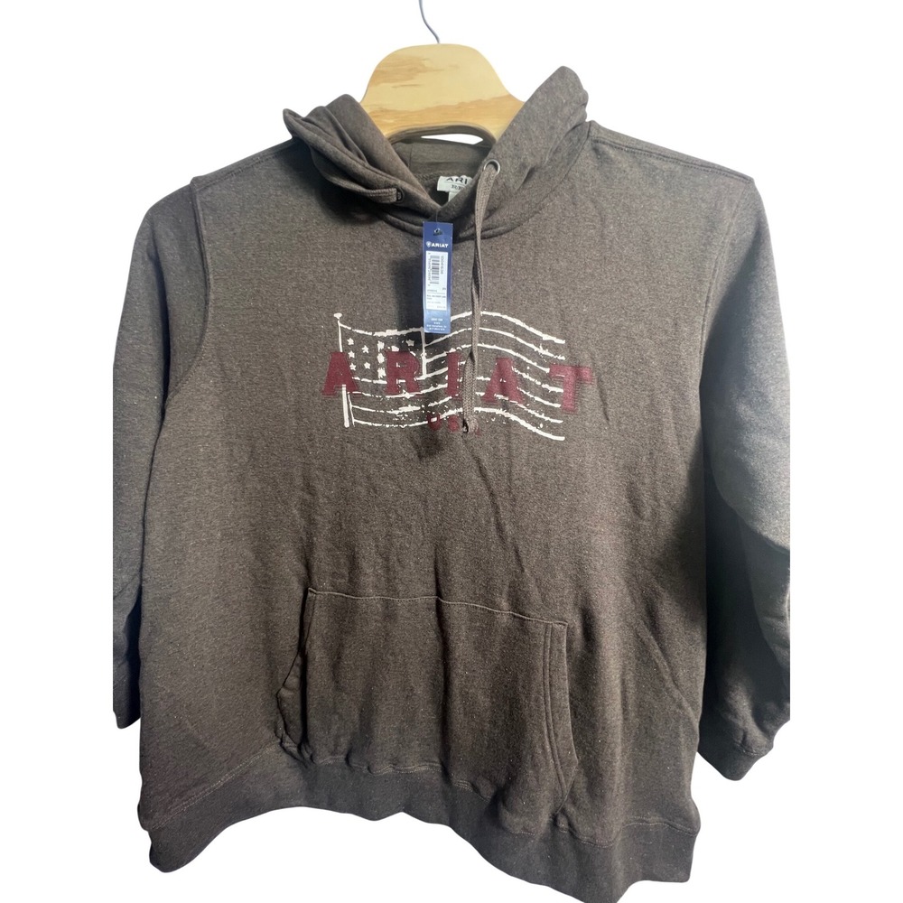 Ariat Womens 2X Charcoal Gray USA Flag Graphic Hoodie Sweatshirt